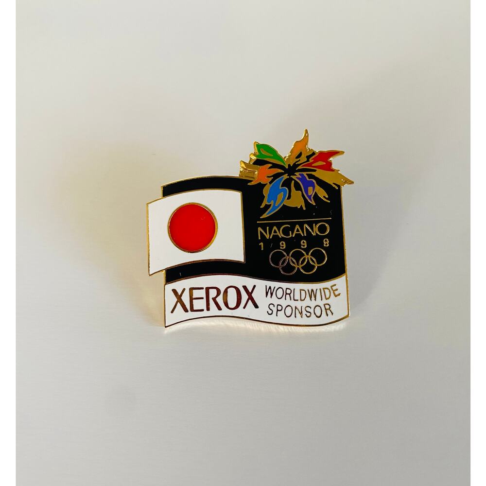 VINTAGE 1998 Japan Nagano Xerox Sponsor Japanese Flag Olympic Sports Lapel Pin